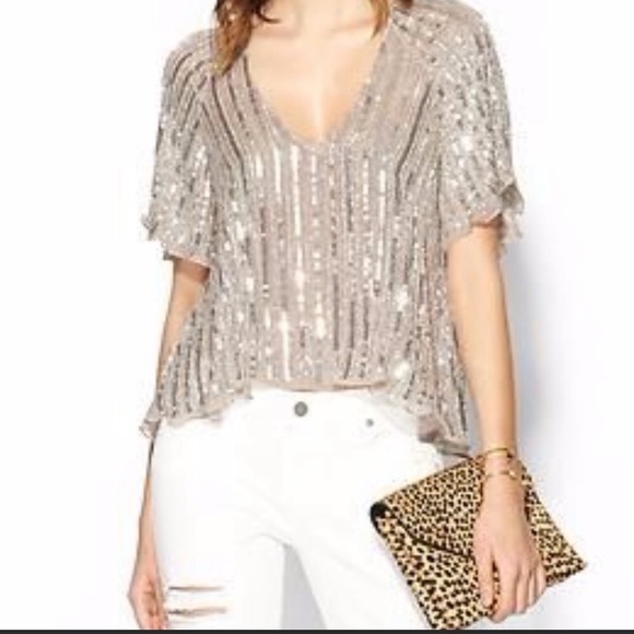 NWT Parker Lucas Beaded Silk Blouse in Metallic - Picture 2 of 3
